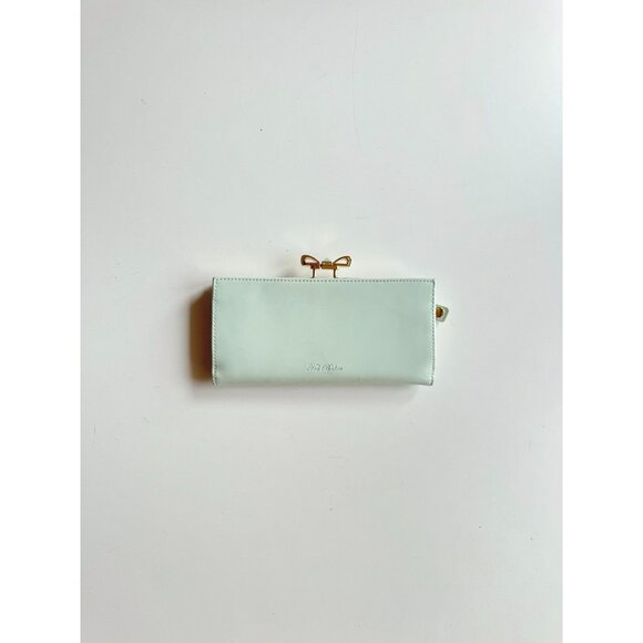 TED BAKER Pezie Popper Mint Green Patent Leather Crystal Bow Matinee Wallet - Picture 1 of 15